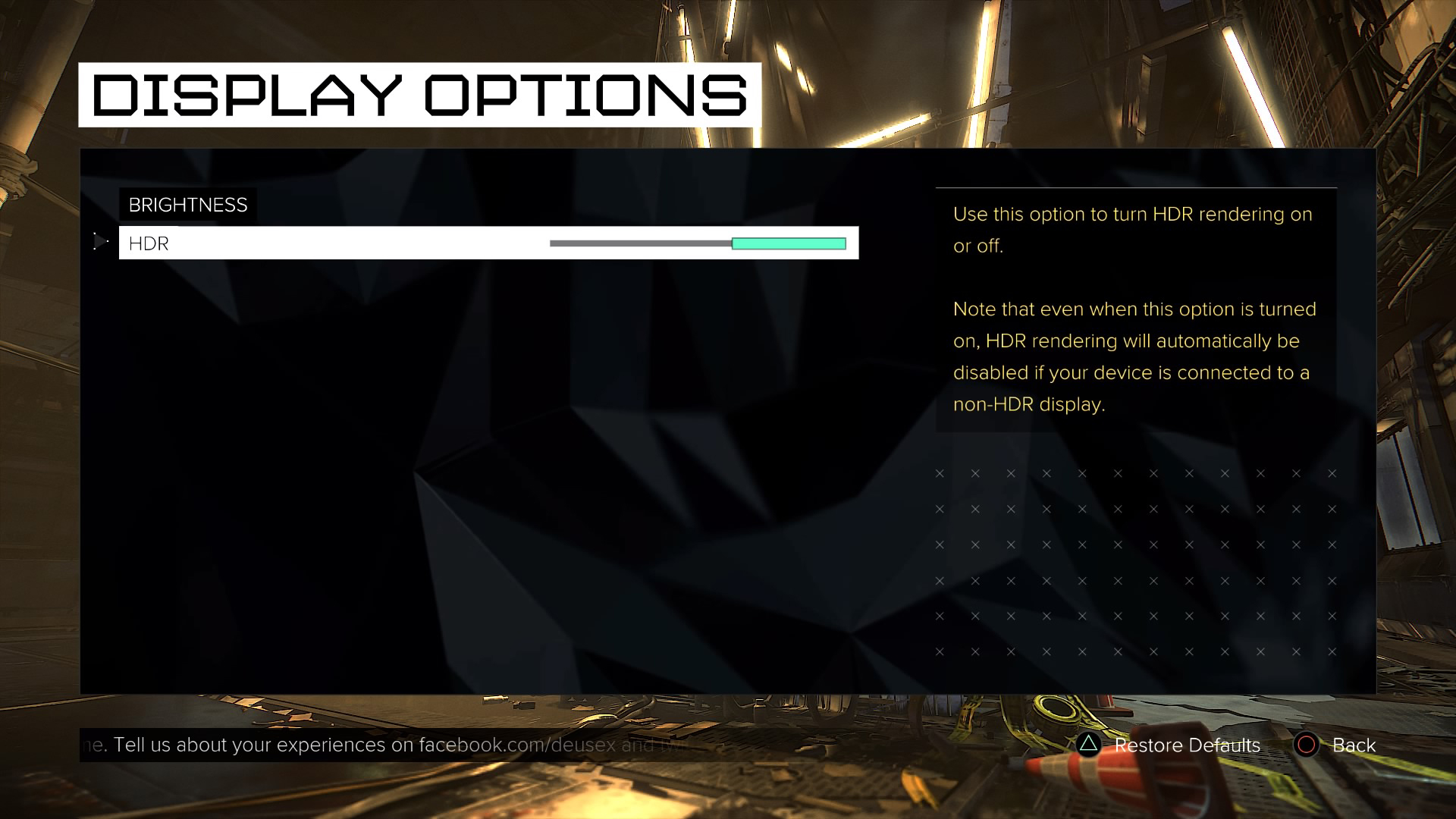 Deus Ex Mankind Divided HDR PS4 Display Options